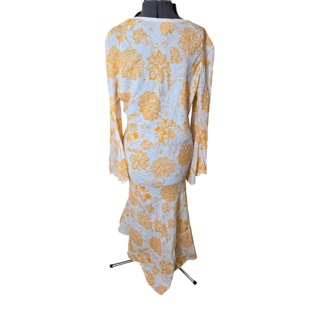 Sunday 100% Linen‎ Eyelet V-Neck Midi Dress/Beach Cover Up Floral Resort M - Picture 3 of 8